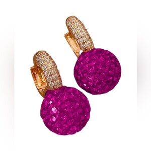 Elegant Pink Crystal Ball Earrings